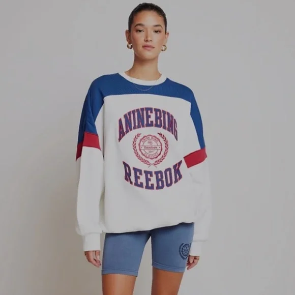Anine Bing x Reebok Oversized Sweatshirt Collegiate Colorblock Crewneck - Picture 8 of 8